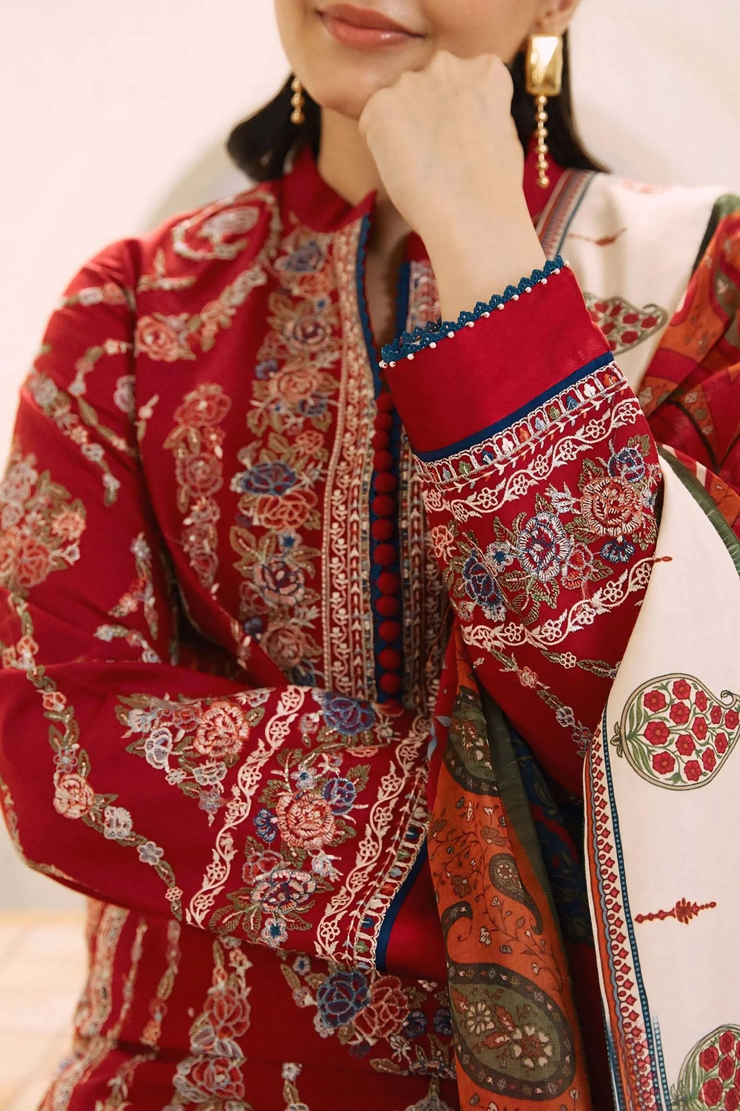 ZS 2550-3 Piece Unstitched Heavy Embroidered Lawn Suit With Fine Printed Poly Lawn Dupatta