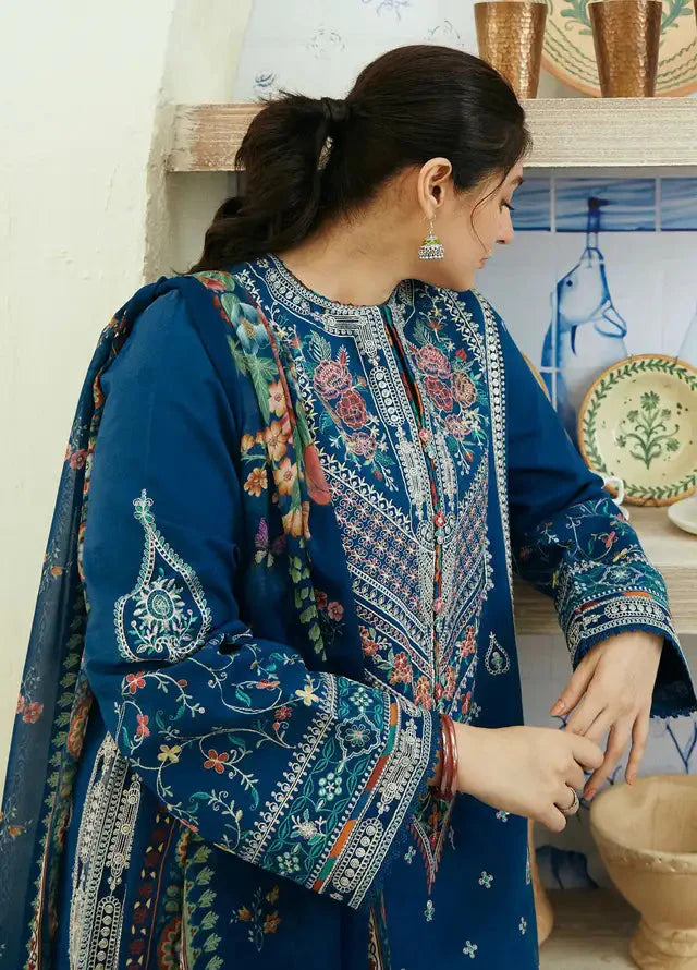 ZS 50L-3 Piece - Unstitched Fully Embroided Lawn Fabric With Printed Poly Lawn Dupatta