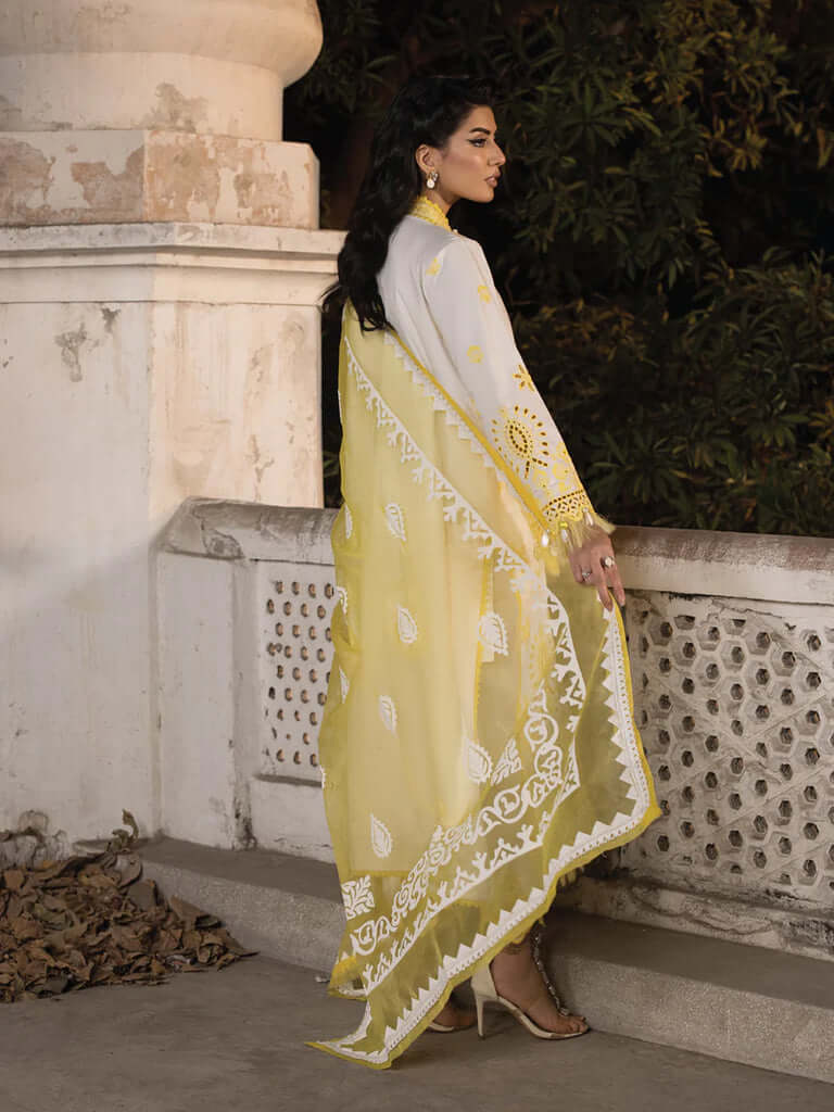 ZC 82-3 Piece Unstitched Heavy Embroidered Chickan Kari Lawn Suit ( Full Embroidered Organza Dupatta )