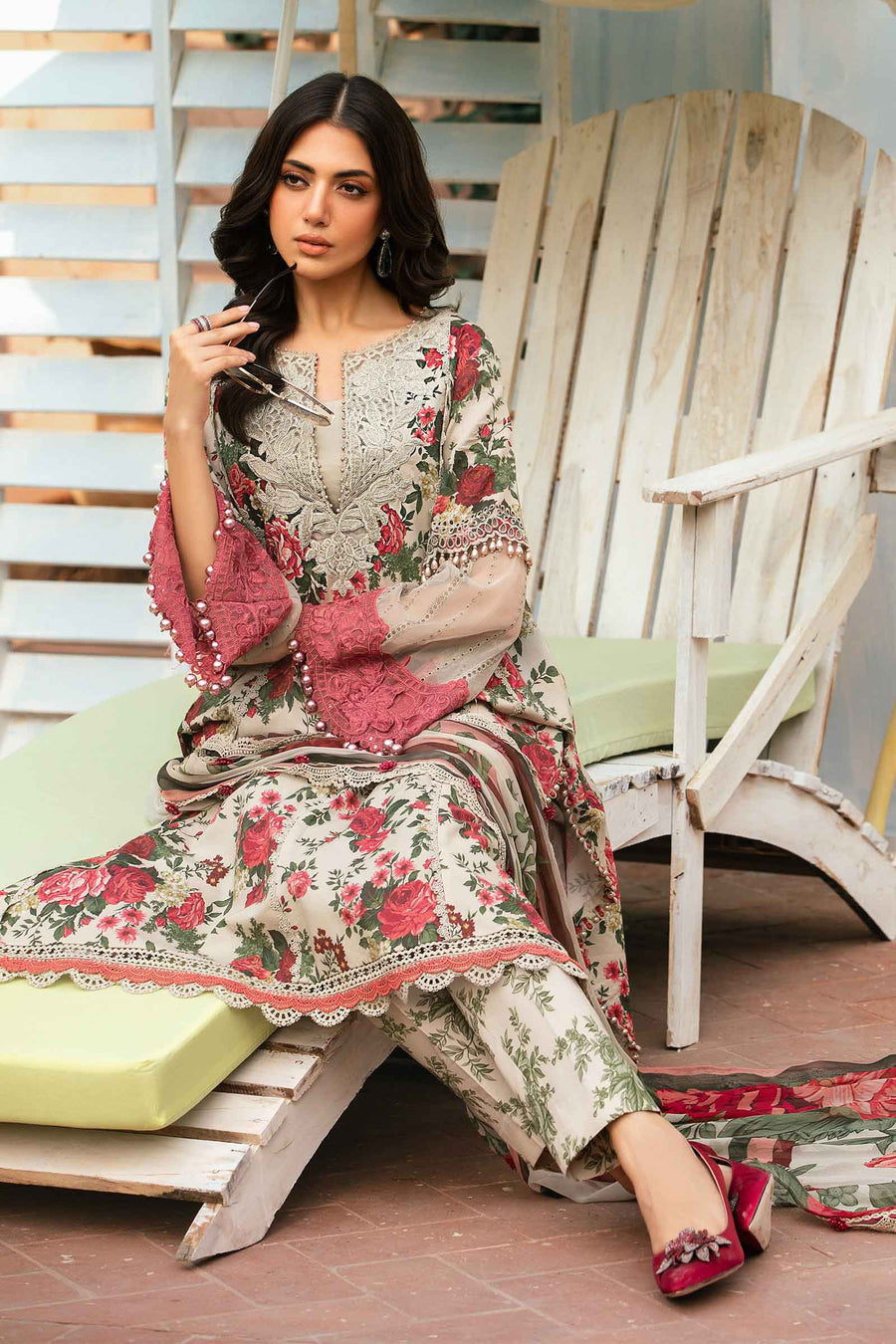3 Pcs Digital Printed Lawn Shirt Trouser and Dupatta with Embroidered Patches