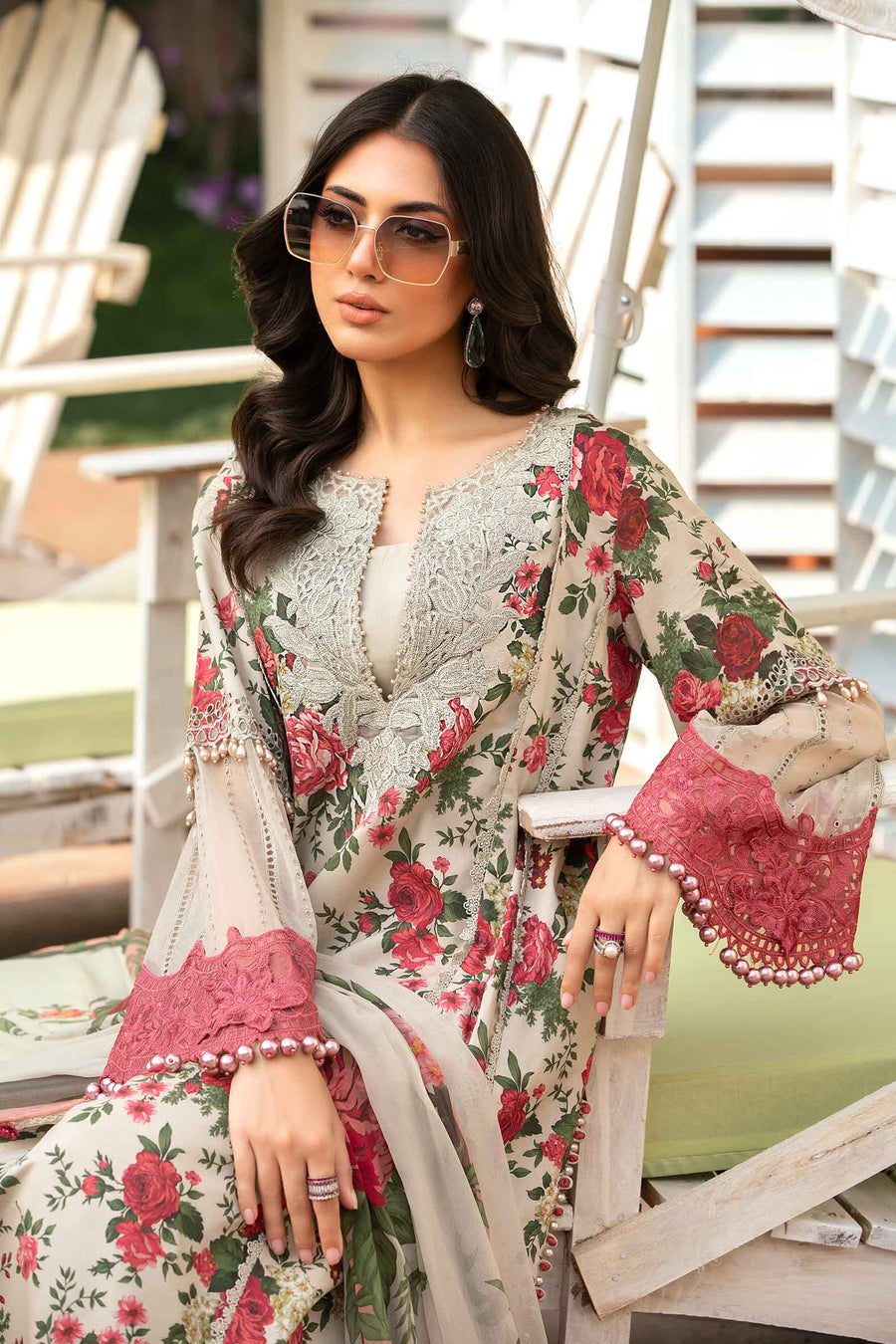 3 Pcs Digital Printed Lawn Shirt Trouser and Dupatta with Embroidered Patches