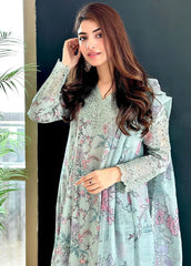 3 Pcs Digital Printed Lawn Shirt Trouser and Dupatta with Embroidered Patches