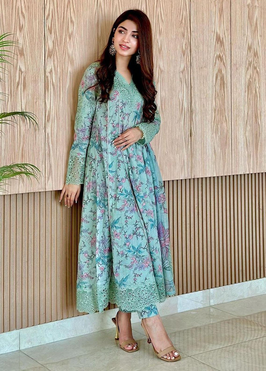 3 Pcs Digital Printed Lawn Shirt Trouser and Dupatta with Embroidered Patches