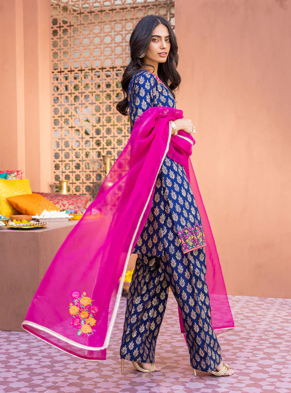 3 Pcs Digital Printed Lawn Shirt Trouser and Dupatta with Embroidered Patches