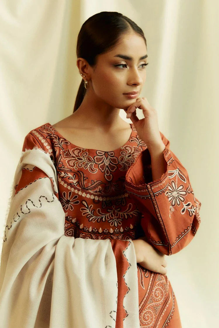 3 Piece Embroidered Lawn Suit with Digital Printed Polly Lawn Dupatta ZS-2555B