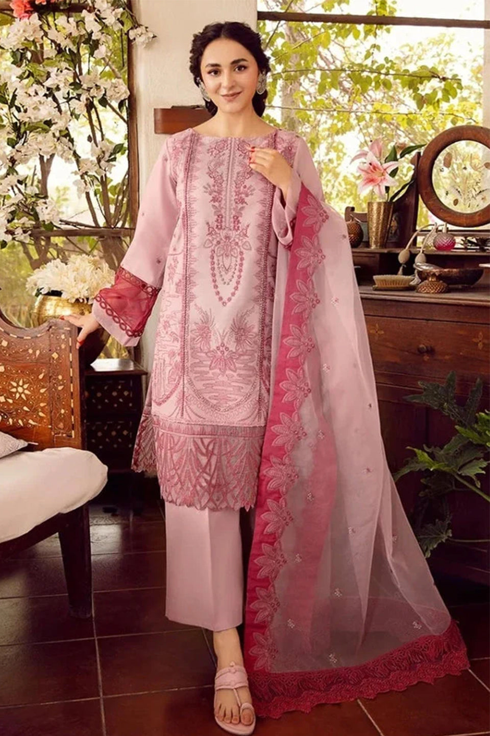 RA 46-3 Piece - Unstitched Fully Embroidered Lawn Fabric