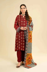 MT 26-Lawn Stuff 3 Pec Fully Embroidered Dress With Digital Printed Monar Dupatta