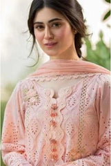 CS 34-3 Piece Unstitched Heavy Embroidered Lawn Suit With Fully Embroidered Bamber Chiffon Dupatta