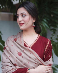 3 Piece - Unstitched Embroided Dhanak Suit With Shawl BR-1110