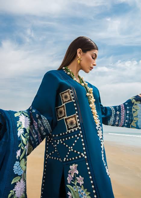 CM 30-3 Piece Unstitched Heavy Embroidered Lawn Suit With Four Sided Embroidered Organza Dupatta