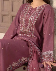 3 Piece Unstitched Heavy Embroidered Lawn Suit ( Four-sided Embroidered Chiffon Dupatta ) QL-2850