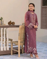 3 Piece Unstitched Heavy Embroidered Lawn Suit ( Four-sided Embroidered Chiffon Dupatta ) QL-2850