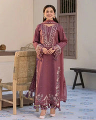 3 Piece Unstitched Heavy Embroidered Lawn Suit ( Four-sided Embroidered Chiffon Dupatta ) QL-2850