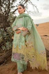 3 Piece Unstitched Heavy Embroidered Lawn Suit With Full Embroidered Chicken kari Organza Dupatta RR-816