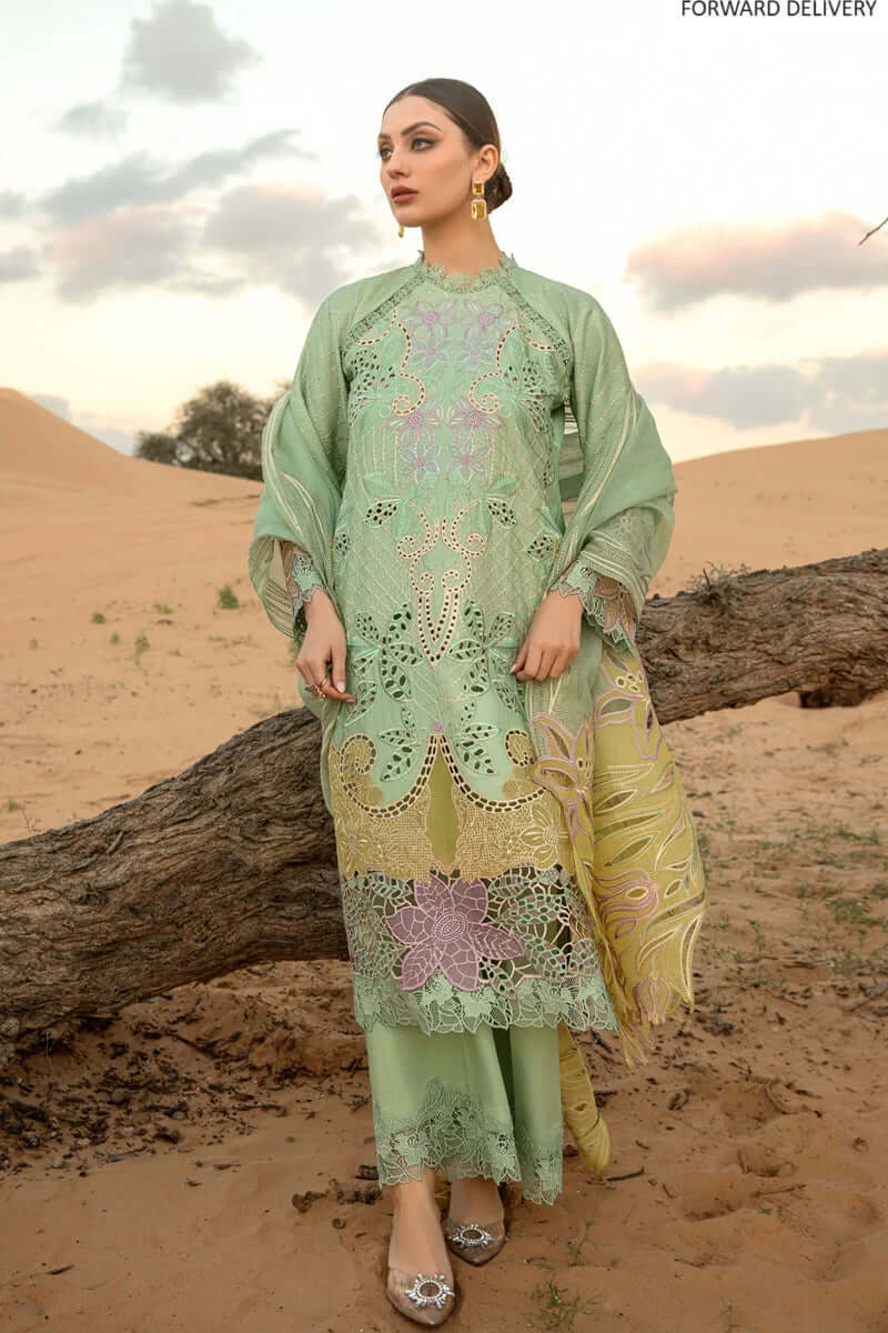 3 Piece Unstitched Heavy Embroidered Lawn Suit With Full Embroidered Chicken kari Organza Dupatta RR-816