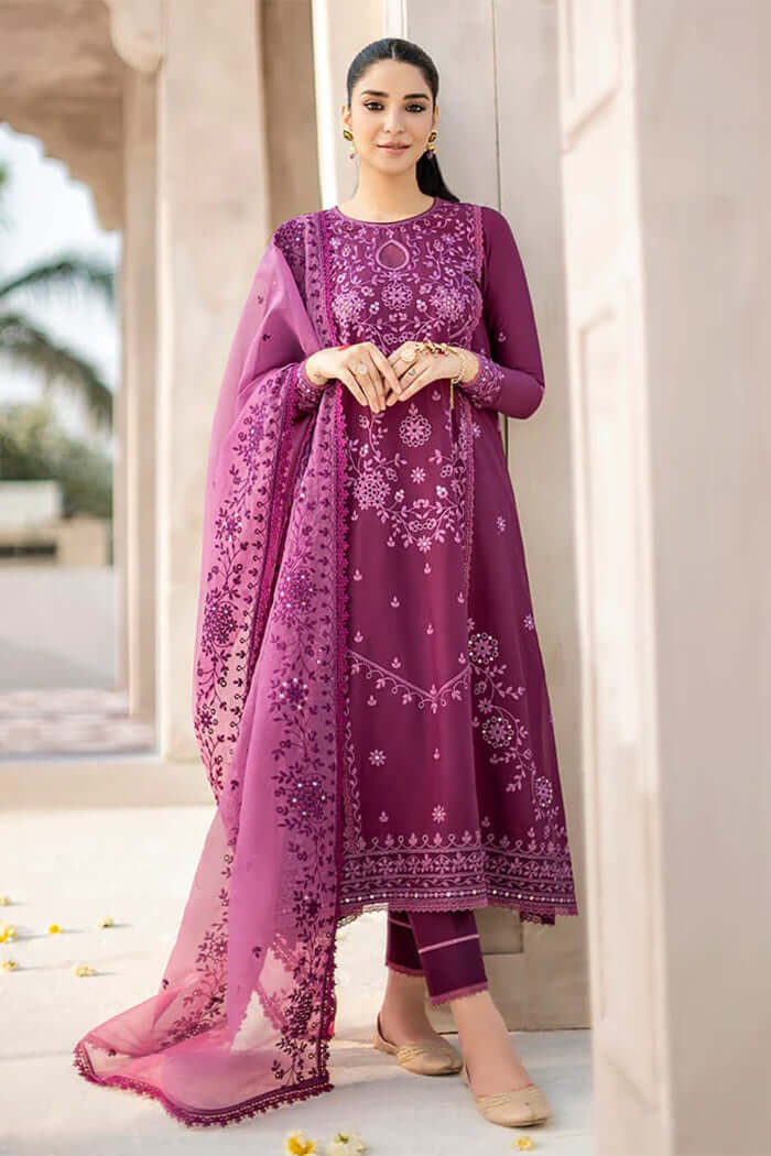 3 Piece Unstitched Heavy Embroidered Lawn Suit With Full Embroidered Organza Dupatta CS-84