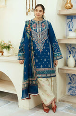 ZS 50L-3 Piece - Unstitched Fully Embroided Lawn Fabric With Printed Poly Lawn Dupatta