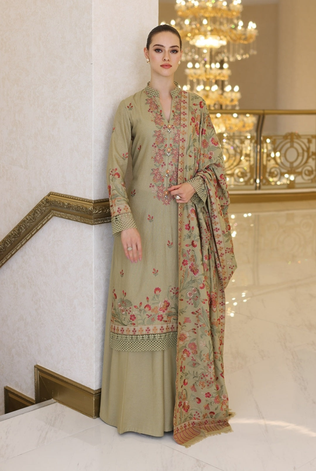 3 Piece - Unstitched Fully Embroided Dhanak Fabric BR-955