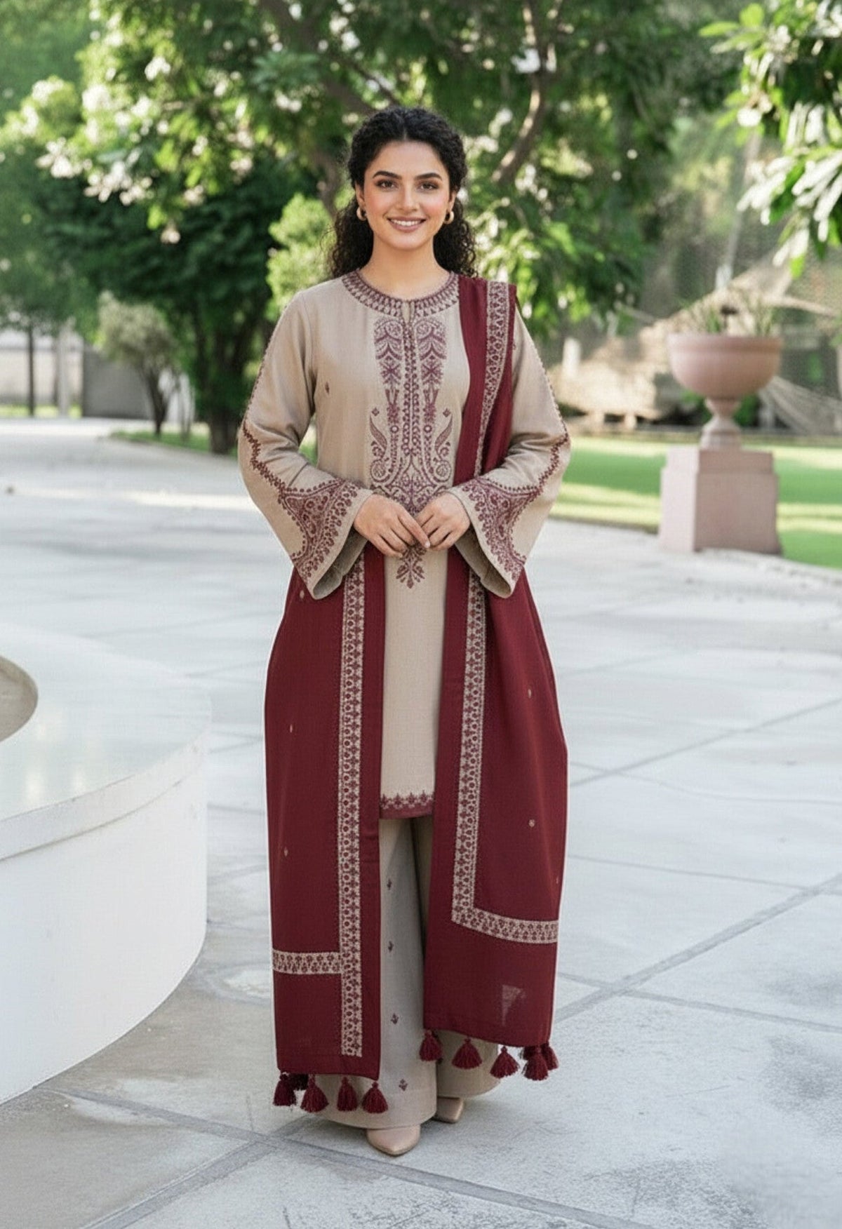 3 Piece - Unstitched Fully Embroidered Dhanak Fabric KD-910