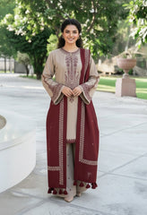 3 Piece - Unstitched Fully Embroidered Dhanak Fabric KD-910