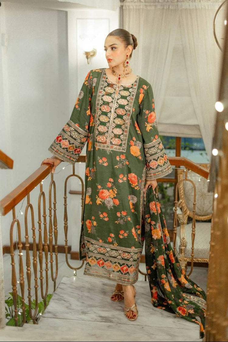 Aneelas Luxury Silk Unstitched 3 Piece Suit