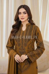 3 Piece - Unstitched Fully Embroidered Dhanak Fabric MB-100
