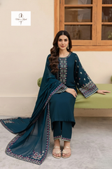 3 Piece - Unstitched Fully Embroidered Dhanak Fabric LM-585