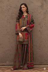3 Piece - Unstitched Digital Printed Khaddar Fabric CH-78