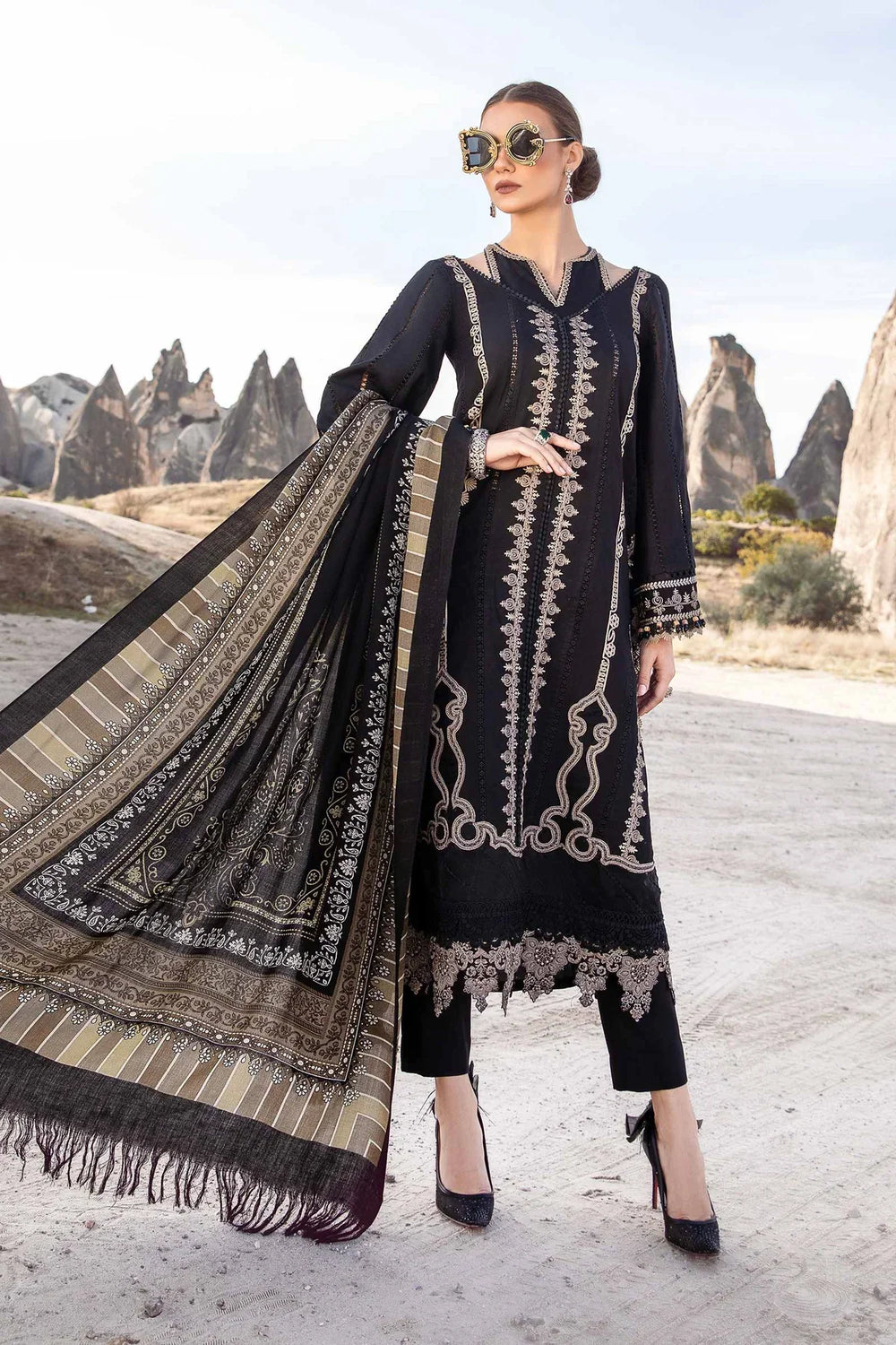 3 Piece - Unstitched Fully Embroided Dhanak Fabric MB-48 B