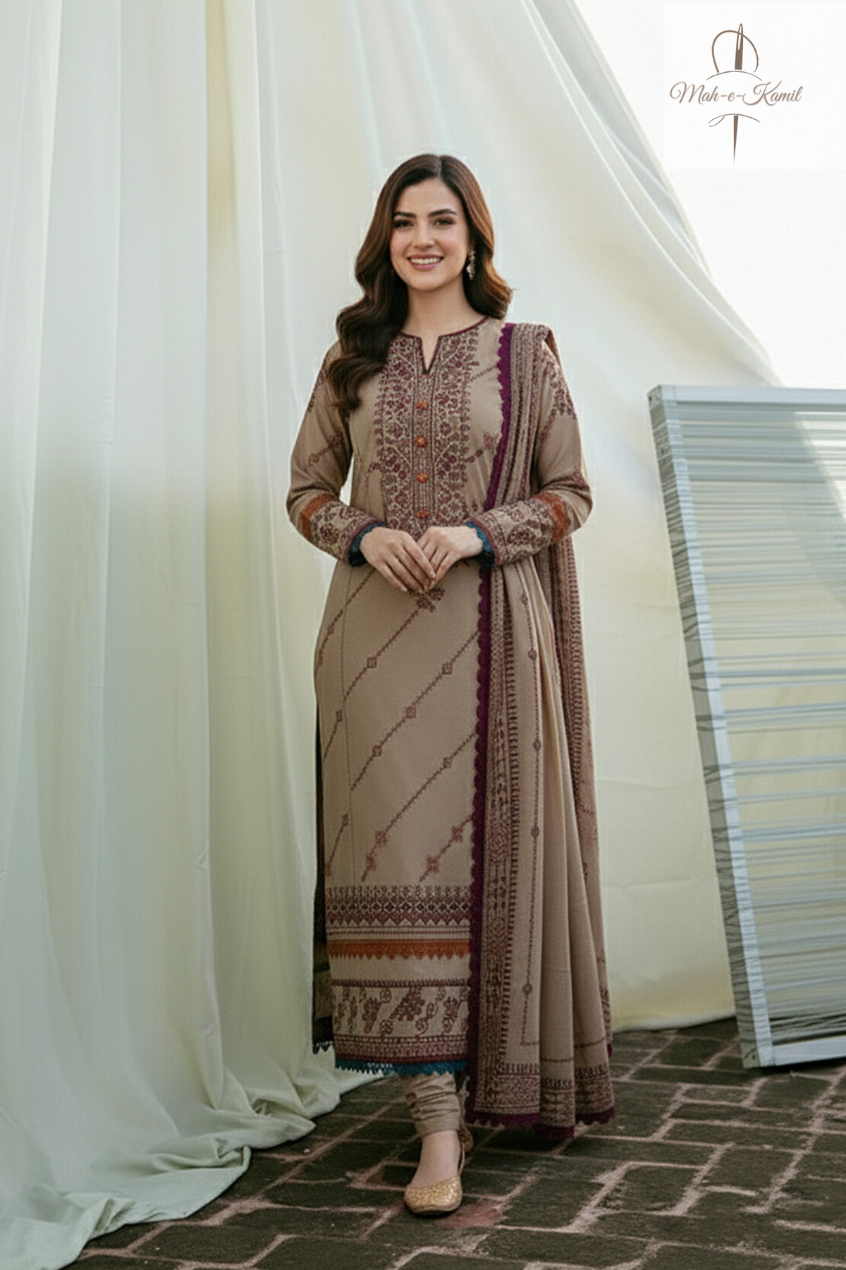 3 Piece - Unstitched Fully Embroidered Dhanak Fabric FL-895