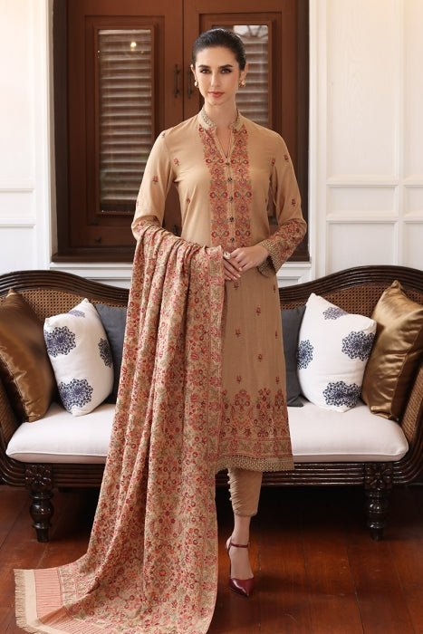 3 Piece - Unstitched Fully Embroided Dhanak Fabric With Embroided Dhanak shawl BR-685