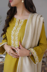 3 Piece - Unstitched Embroidered Dhanak Fabric AS-30