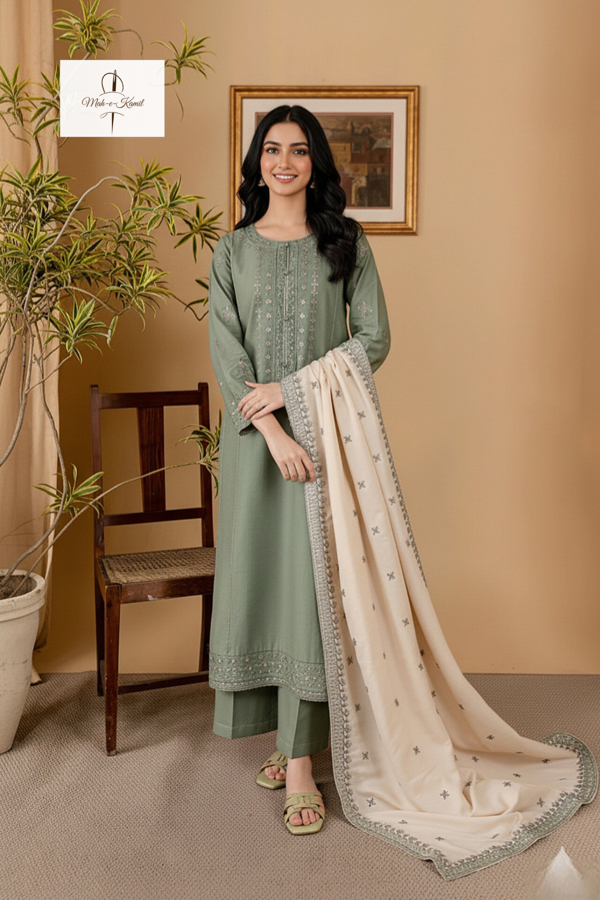 3 Piece - Unstitched Fully Embroidered Dhanak Fabric RP-600