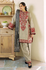 ZS-57L 3 Piece Unstitched Heavy Embroidered Lawn Suit With Fine Printed Dupatta