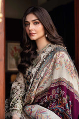 3 Piece - Unstitched Fully Embroidered Dhanak Fabric MB-555