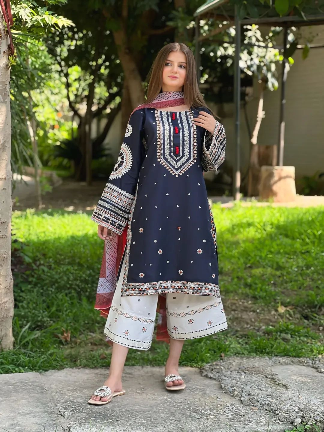 3 Piece - Unstitched Fully Embroidered Dhanak Fabric RR-610