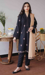 Dhanak - 3 Piece Unstitched Embroidered Dhanak Fabric With Dhanak Shawl BT-1135