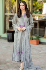 MS-170-Dhanak Fabric 3 Piece - Unstitched Fully Embroidered With Chiffon Embroidered Dupatta