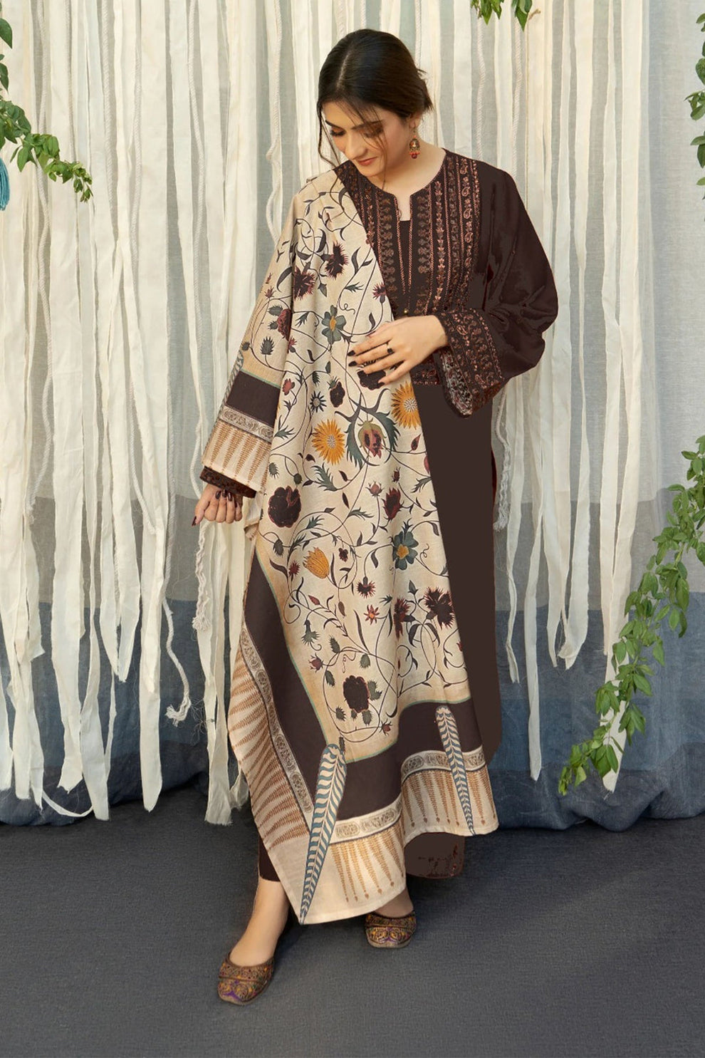 3 Piece - Unstitched Fully Embroidered Dhanak Fabric BR-845B