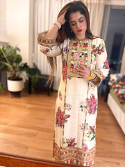 Aneelas Luxury Silk Unstitched 3 Piece Suit - White