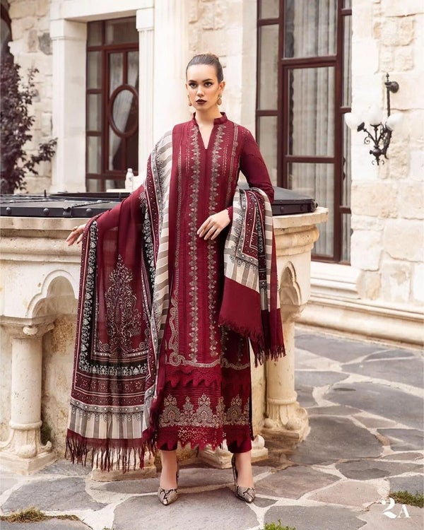 3 Piece - Unstitched Fully Embroidered Dhanak Fabric  MA-48