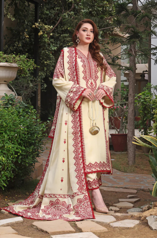3 Piece - Unstitched Fully Embroidered Dhanak Fabric RH-595