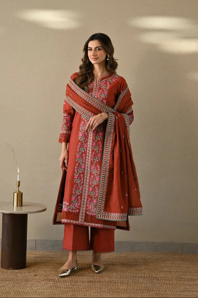 3 Piece - Unstitched Fully Embroidered Dhanak Fabric CO-635