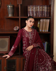 CR 2970-3 Piece Unstitched Heavy Embroidered Dhanak Suit ( Dhanak Embroidered Shawl )
