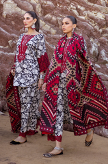 3 Piece - Unstitched Digital Printed Khaddar Fabric With Khaddar Shawl BQ-34