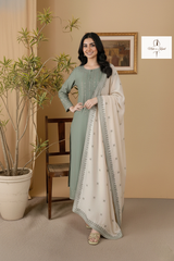3 Piece - Unstitched Fully Embroidered Dhanak Fabric RP-600