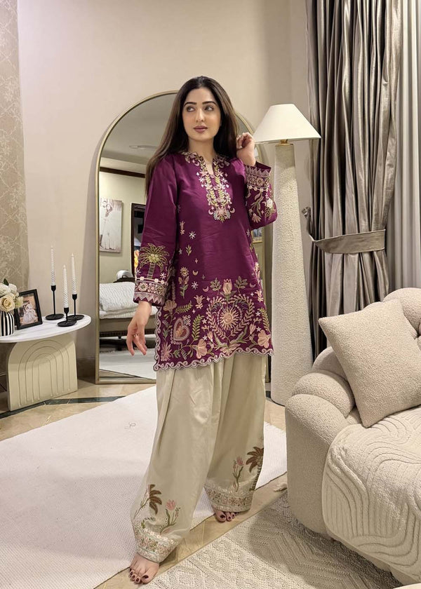 MB 55-Dhanak 2 Piece Unstitched Heavy Embroidered Suit