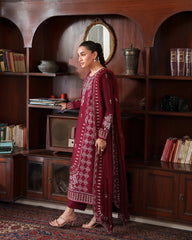 CR 2970-3 Piece Unstitched Heavy Embroidered Dhanak Suit ( Dhanak Embroidered Shawl )