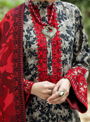 3 Piece - Unstitched Digital Printed and Embroidered Khaddar Fabric With Embroidered Laces  MB-437