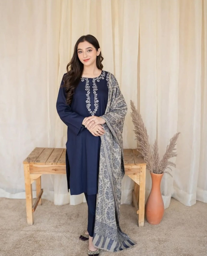 3 Piece - Unstitched Embroided Dhanak Fabric MB-830